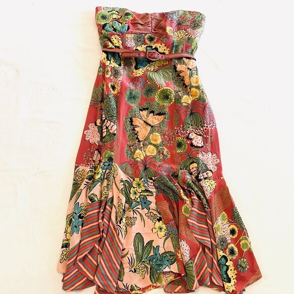Nanette Lepore dress Women's 6 pink silk strapless fairycore boho floral - Picture 1 of 13